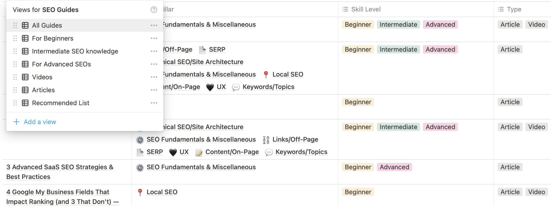 A screenshot of SEO Growth Kit's Notion SEO Guides